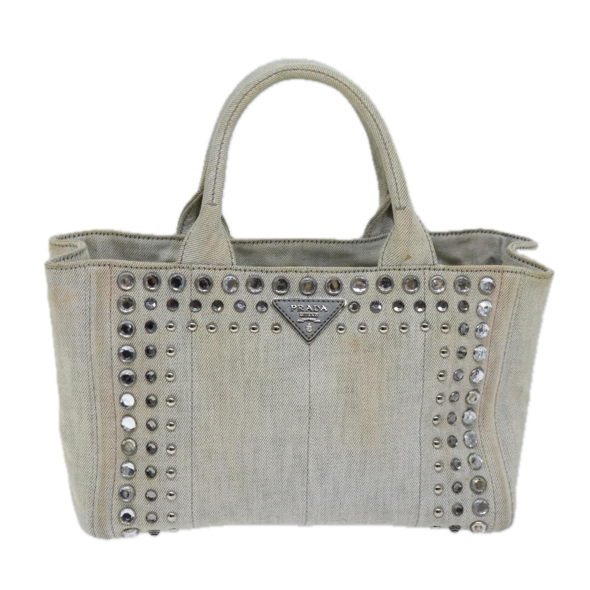 PRADA Bijoux Canapa PM Hand Bag Canvas Gray Auth 72884