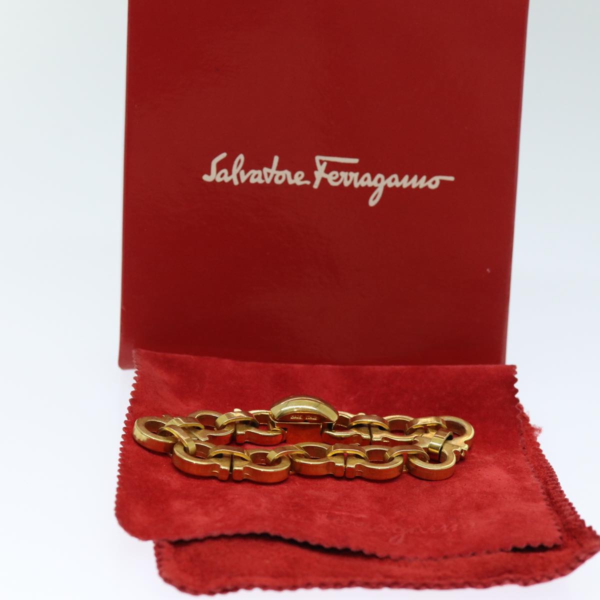 Salvatore Ferragamo Gancini Bracelet Gold Auth 72917