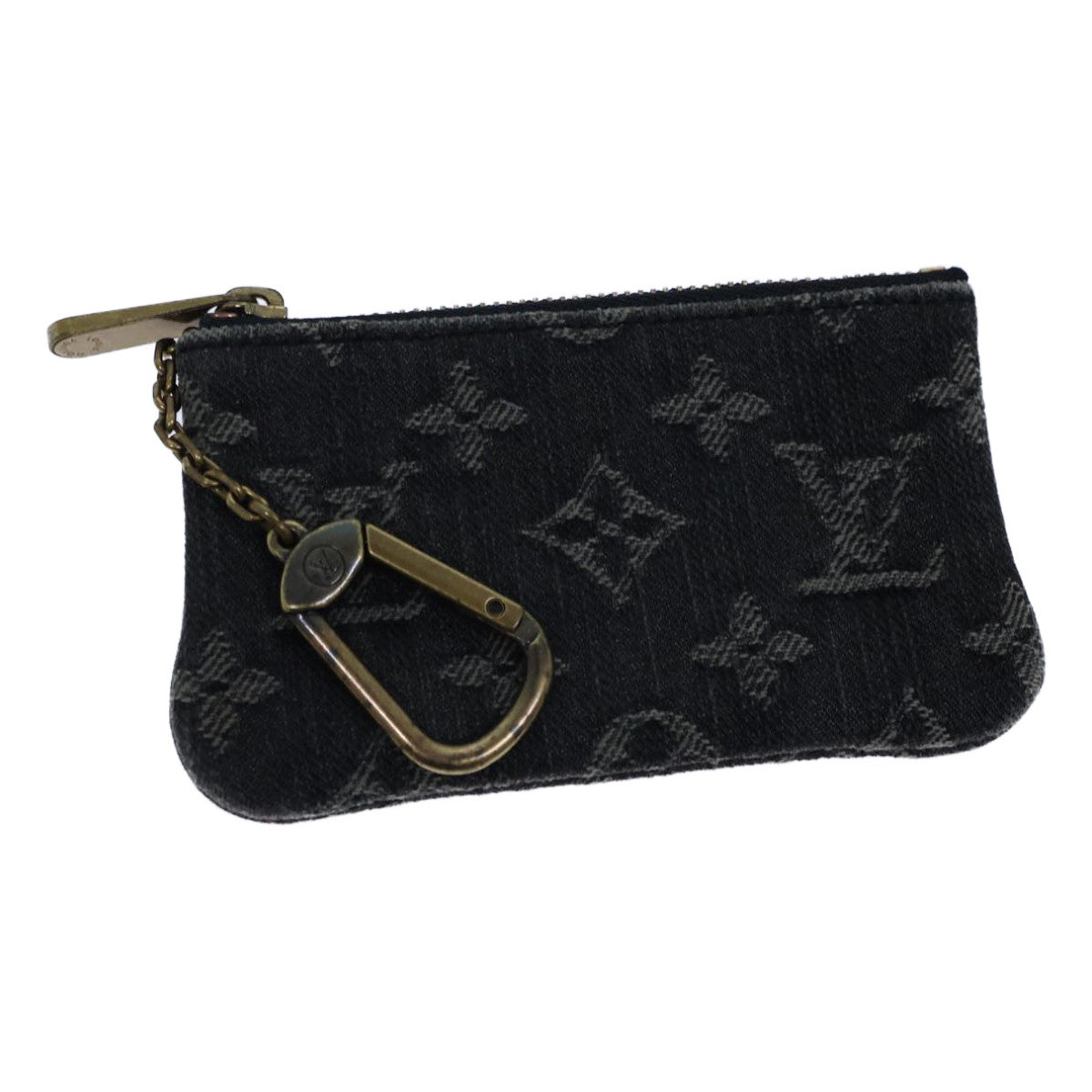 LOUIS VUITTON Monogram Denim Pochette Cles Coin Purse Black M95616 Auth 72919