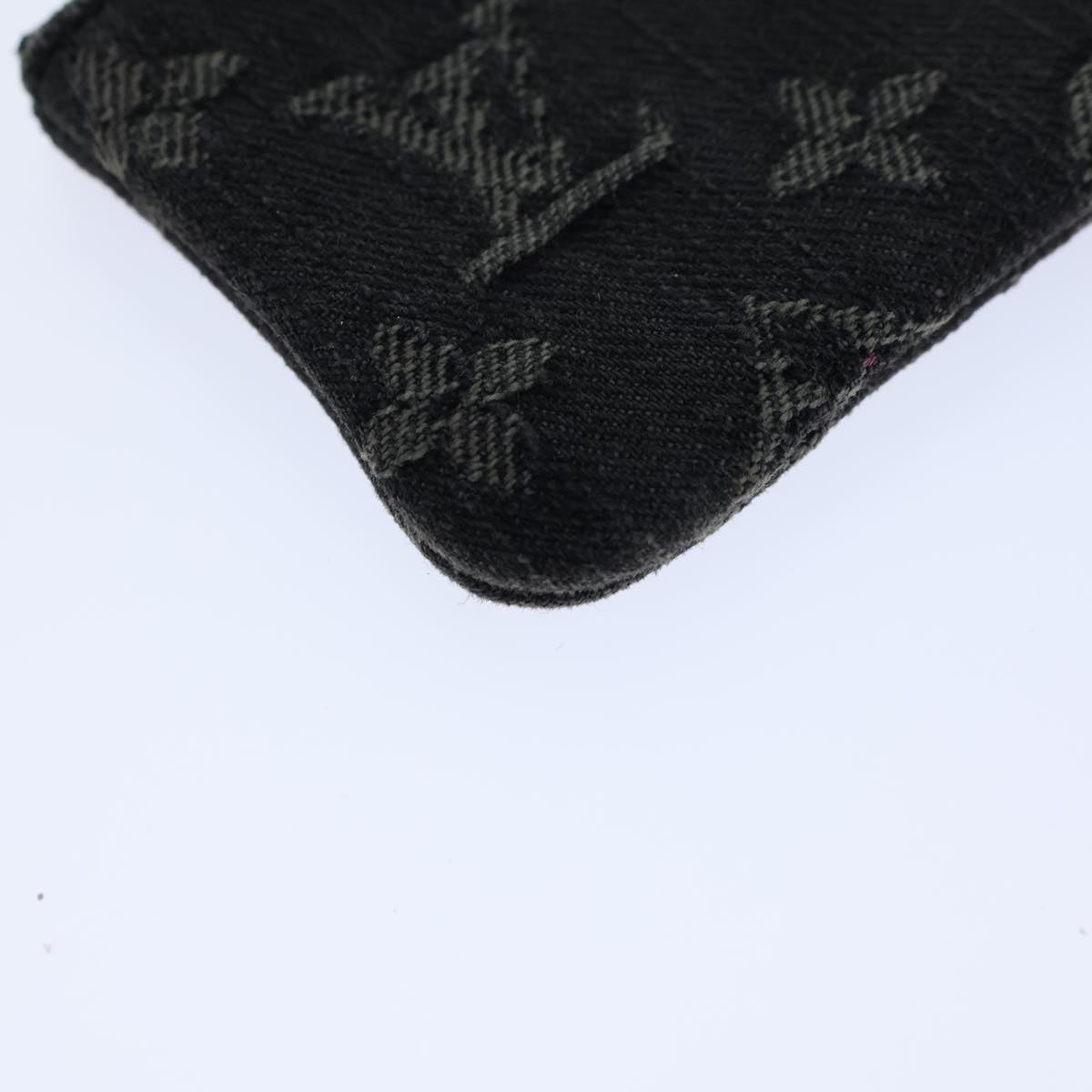 LOUIS VUITTON Monogram Denim Pochette Cles Coin Purse Black M95616 Auth 72919