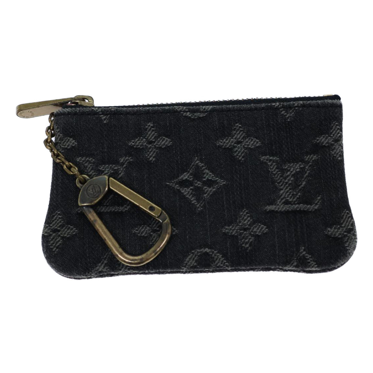 LOUIS VUITTON Monogram Denim Pochette Cles Coin Purse Black M95616 Auth 72919