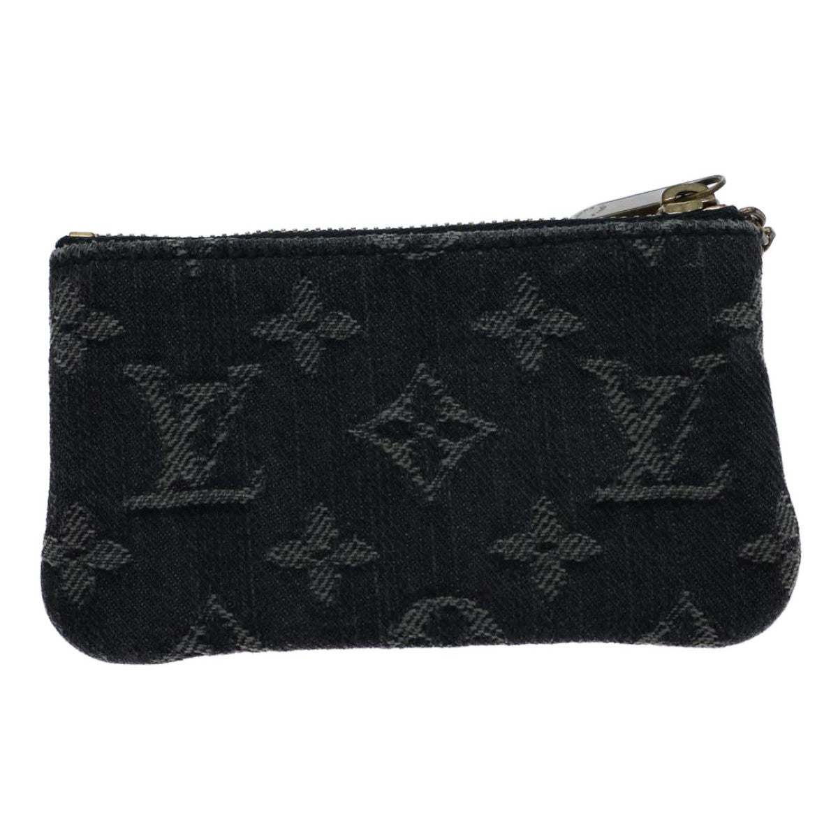 LOUIS VUITTON Monogram Denim Pochette Cles Coin Purse Black M95616 Auth 72919 - 0