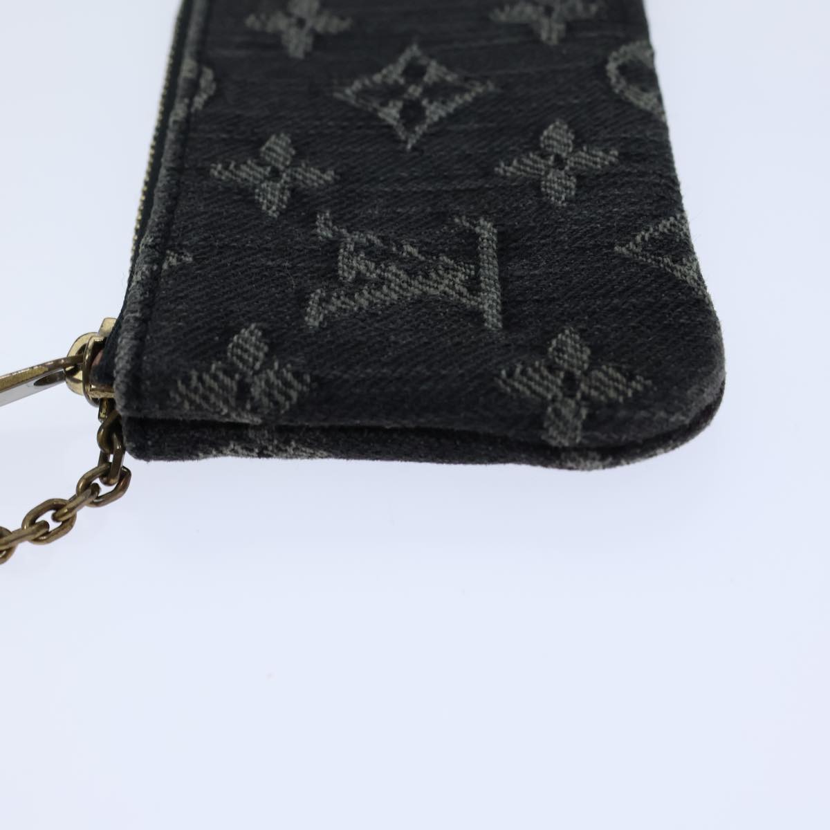 LOUIS VUITTON Monogram Denim Pochette Cles Coin Purse Black M95616 Auth 72919