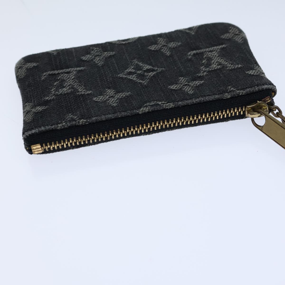 LOUIS VUITTON Monogram Denim Pochette Cles Coin Purse Black M95616 Auth 72919