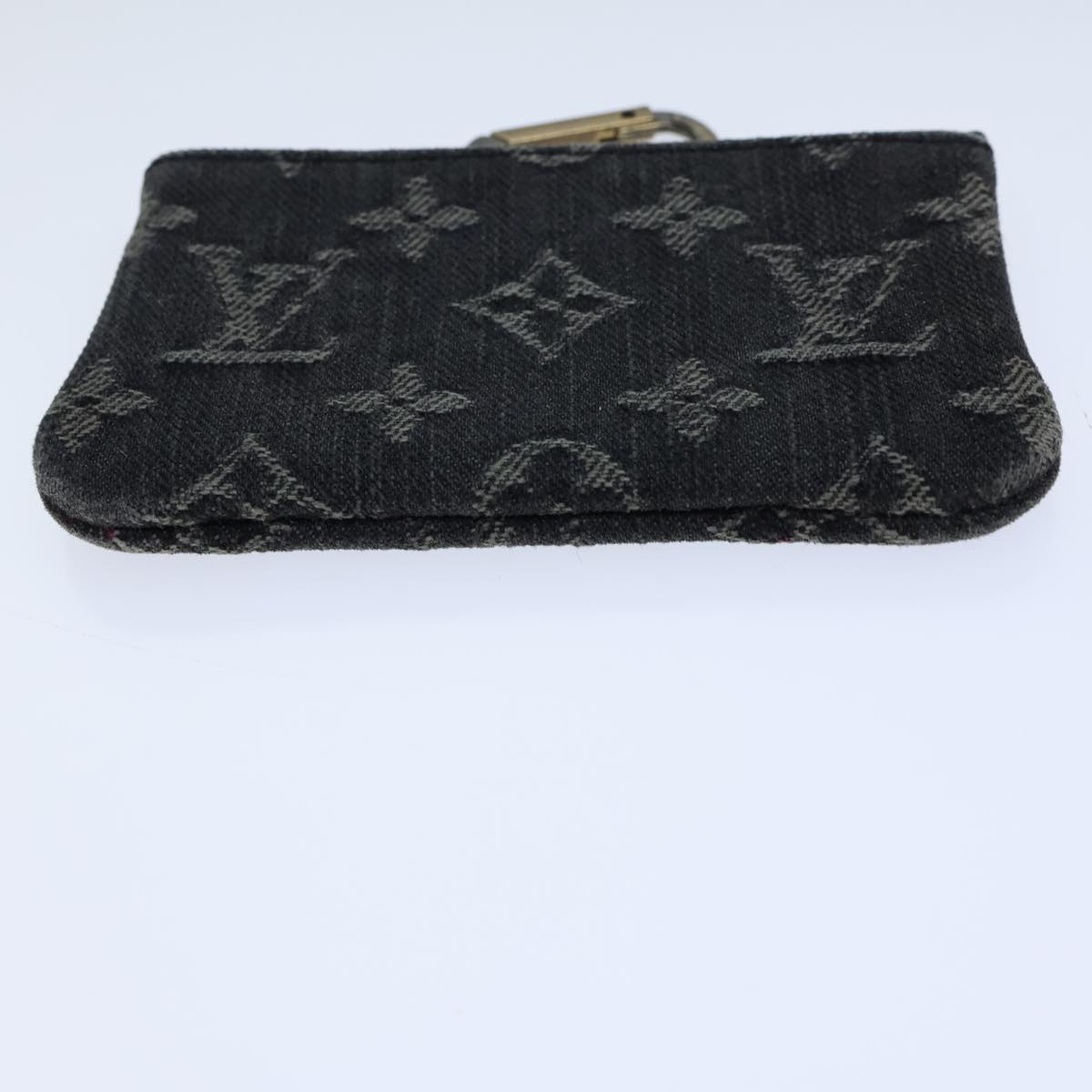 LOUIS VUITTON Monogram Denim Pochette Cles Coin Purse Black M95616 Auth 72919