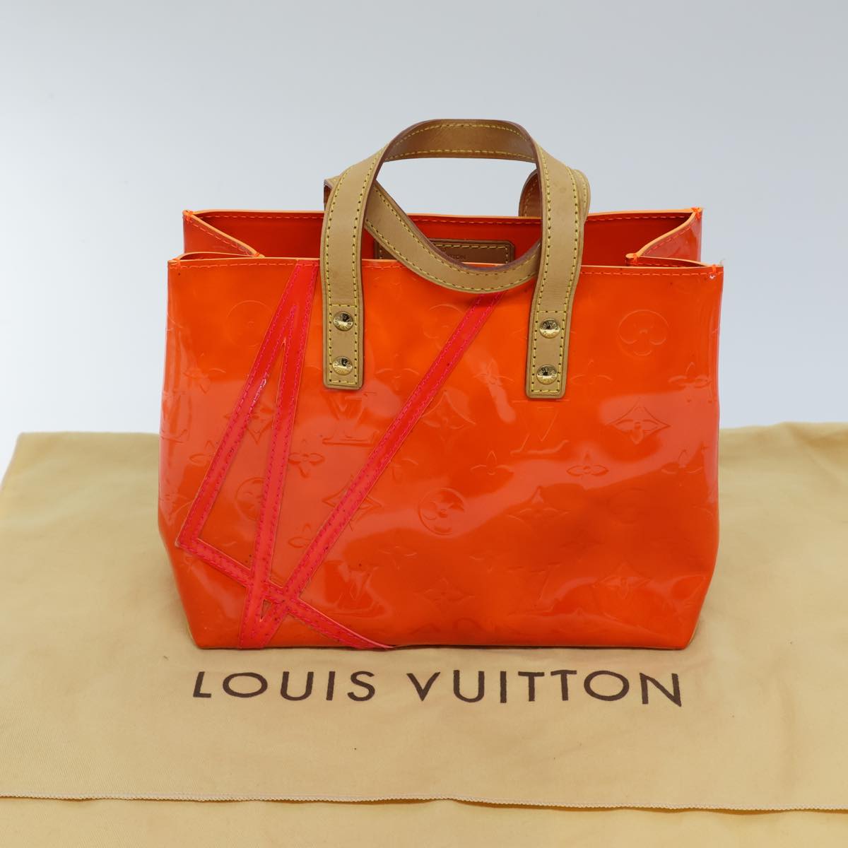 LOUIS VUITTON Monogram Vernis Fluo Reade PM Hand Bag Red M91903 LV Auth 72921