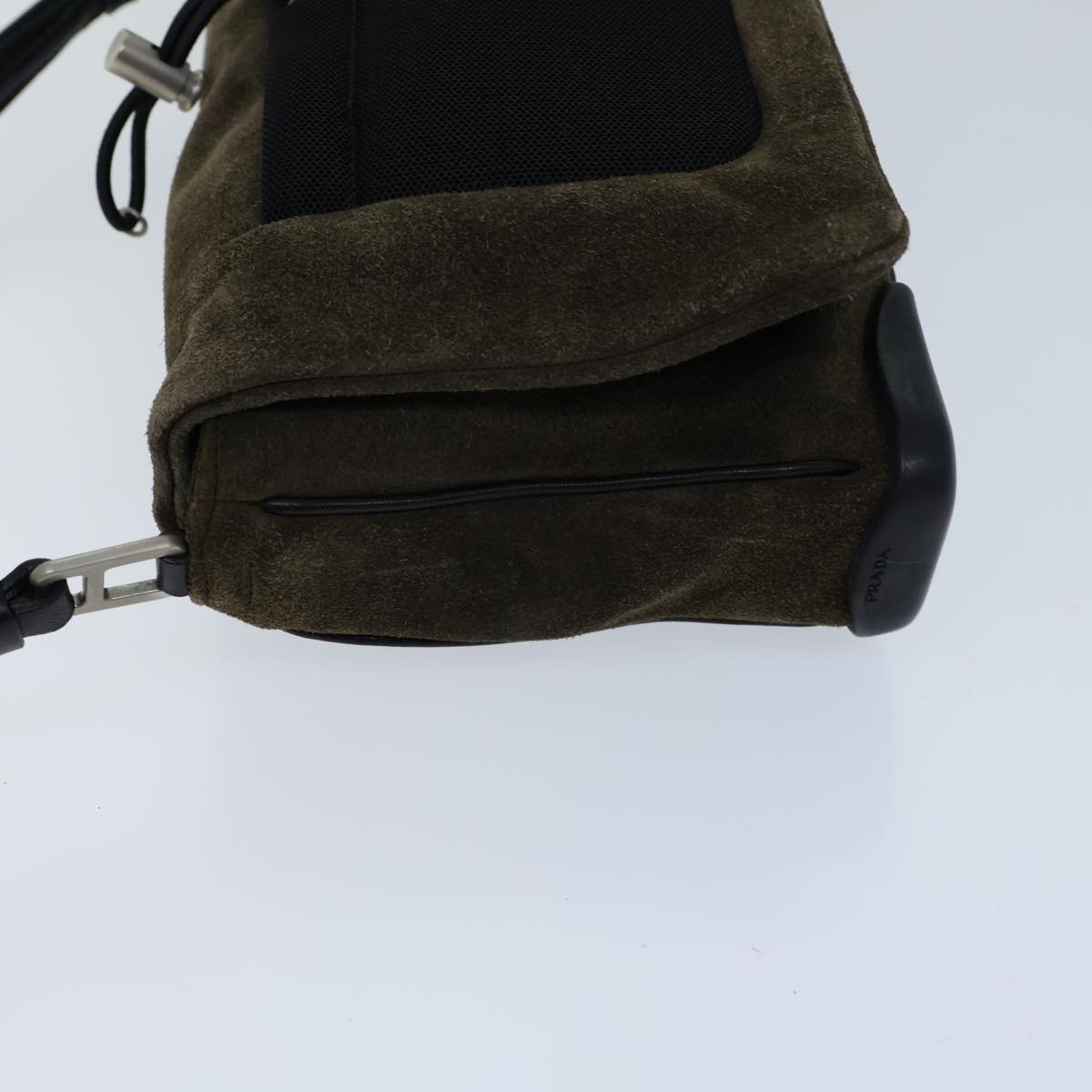 PRADA Shoulder Bag Suede Khaki Auth 72953