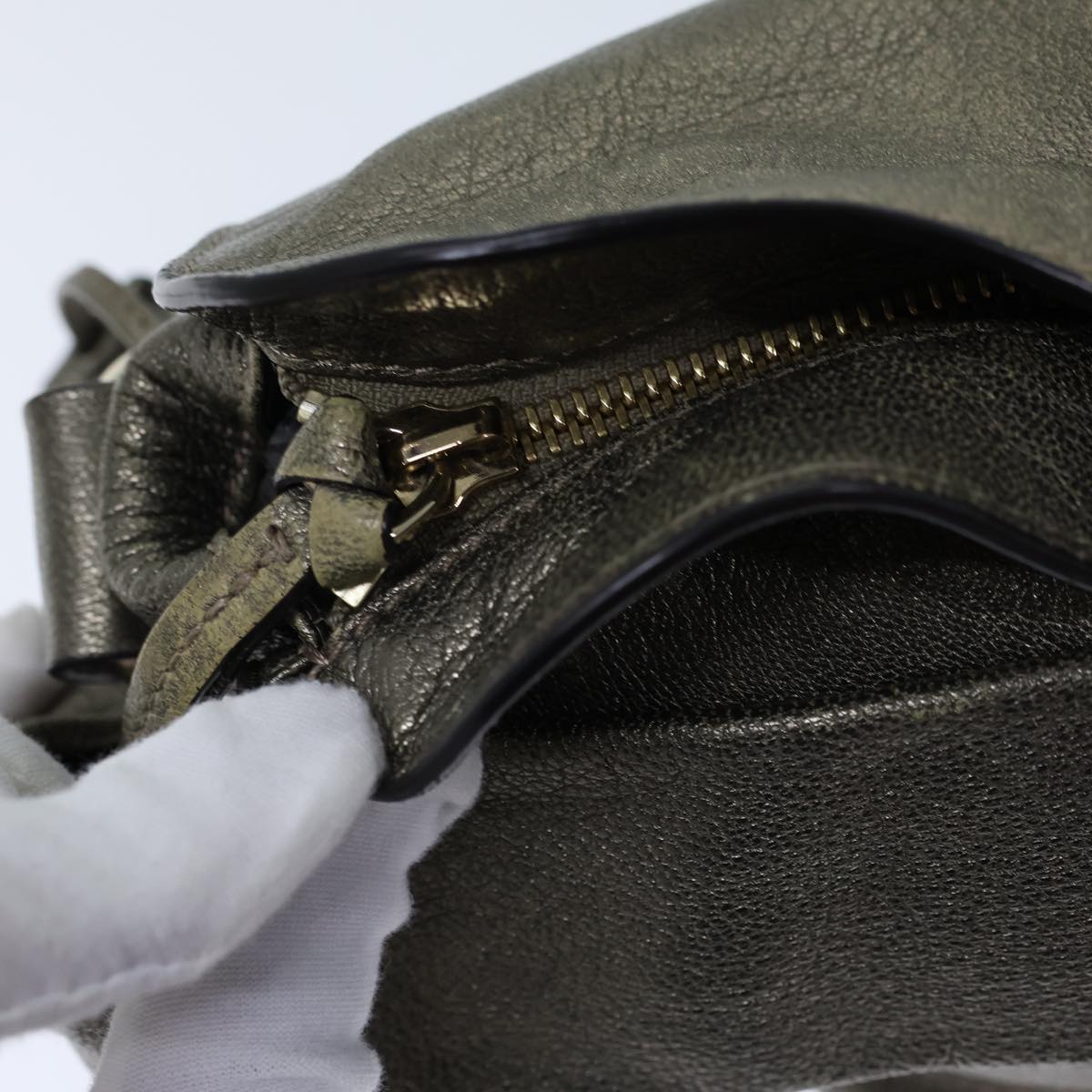 CELINE Shoulder Bag Leather Silver Auth 72958