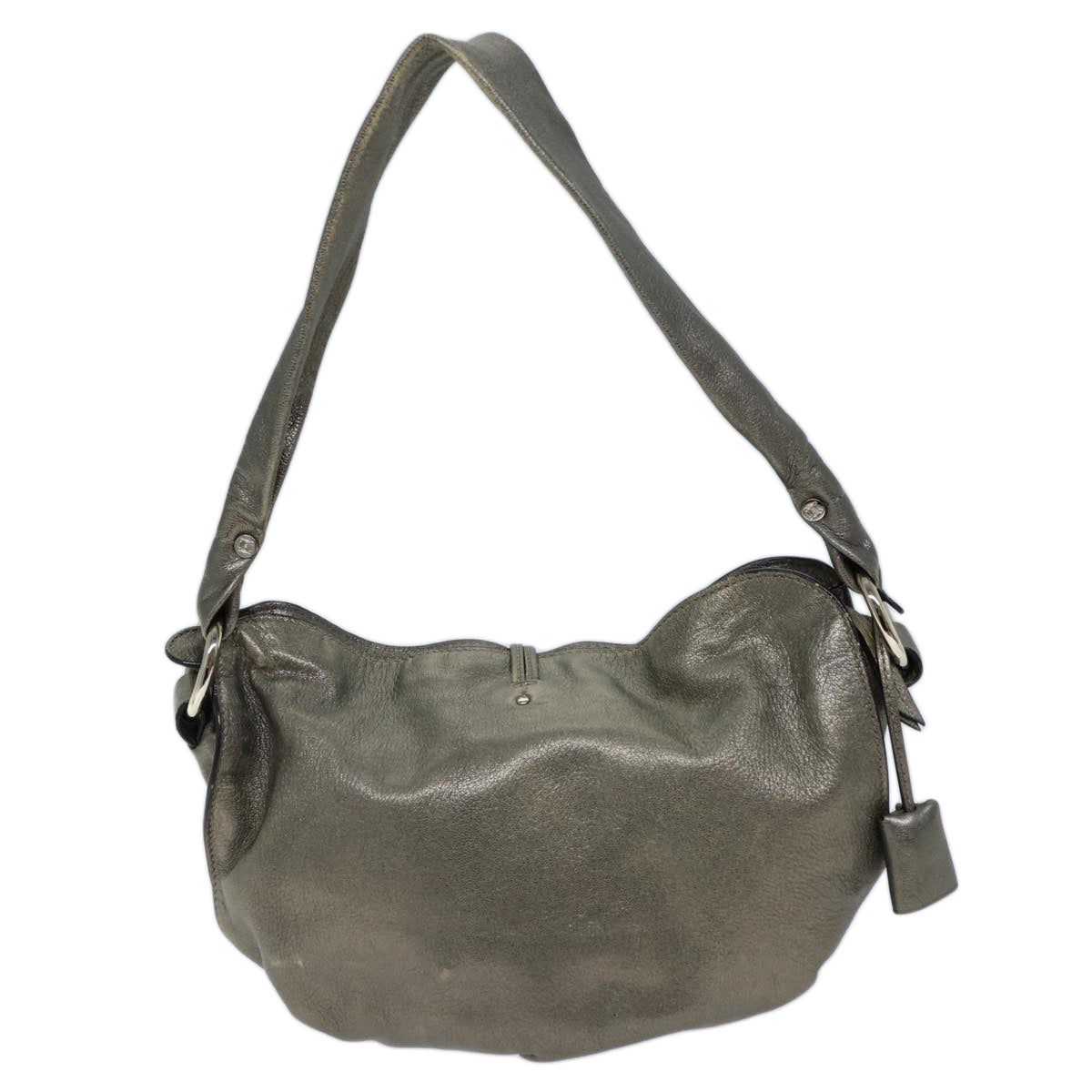 CELINE Shoulder Bag Leather Silver Auth 72958 - 0