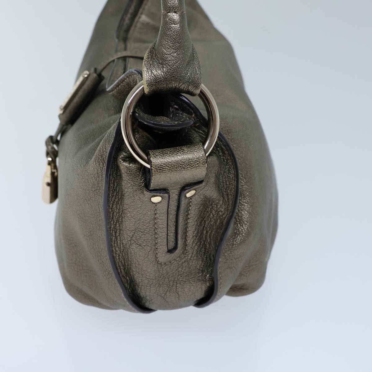 CELINE Shoulder Bag Leather Silver Auth 72958