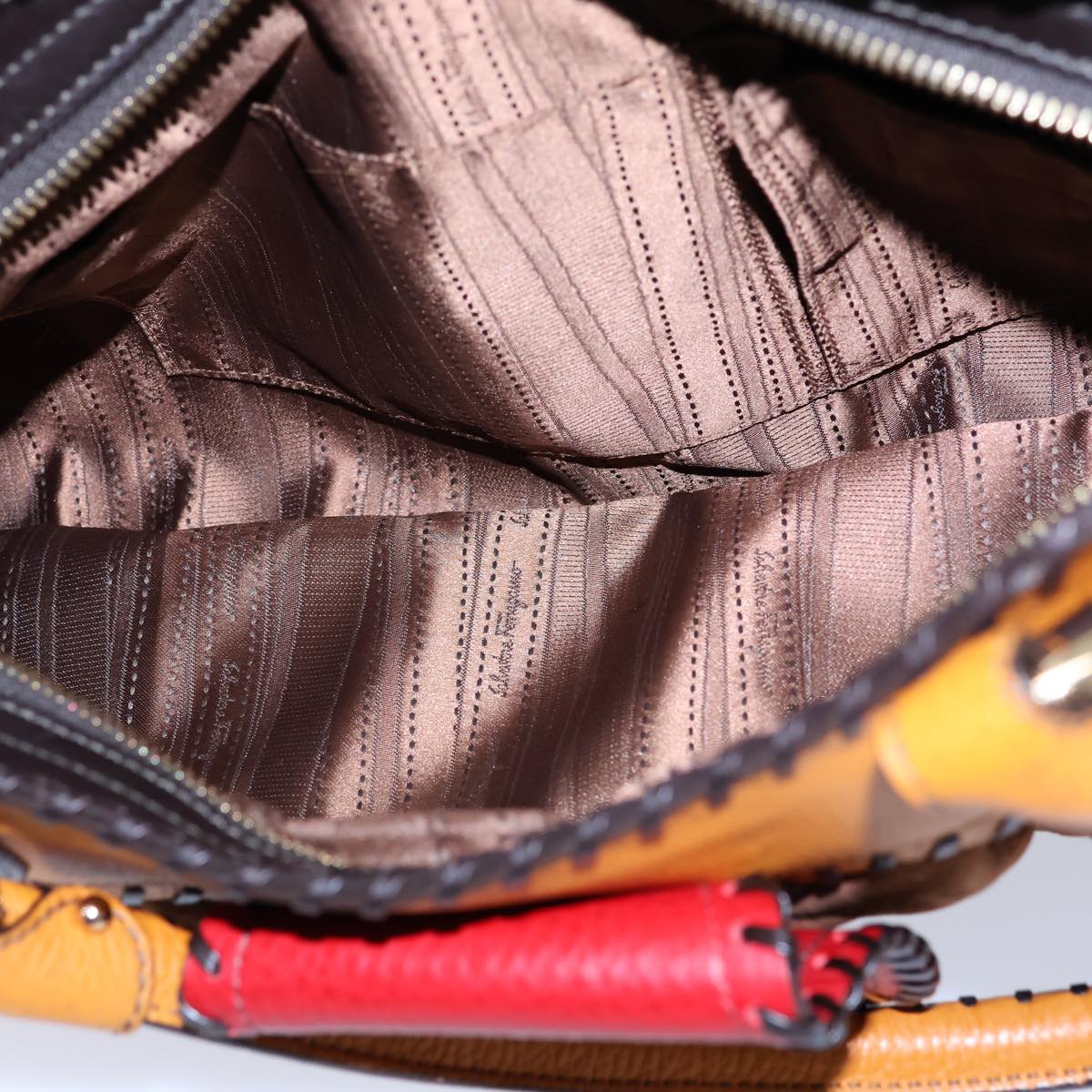 Salvatore Ferragamo Gancini Shoulder Bag Leather Orange Auth 72959