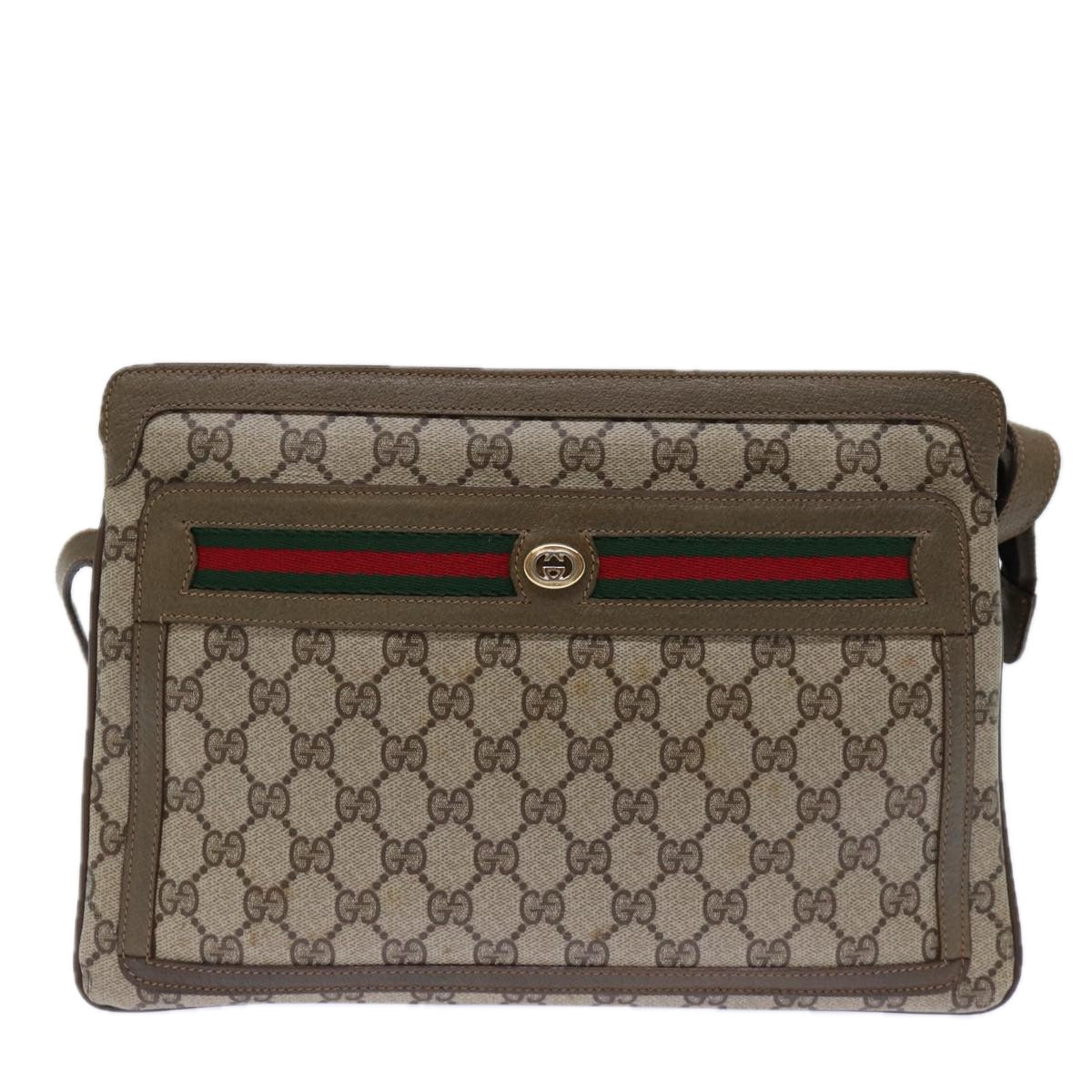 GUCCI GG Canvas Web Sherry Line Shoulder Bag PVC Beige Green Red Auth 72965