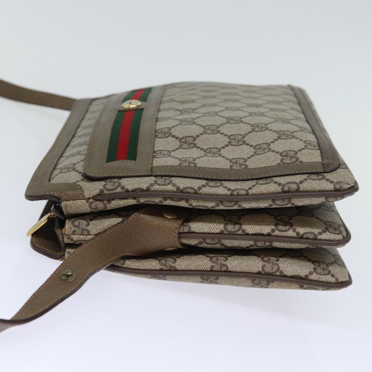 GUCCI GG Canvas Web Sherry Line Shoulder Bag PVC Beige Green Red Auth 72965