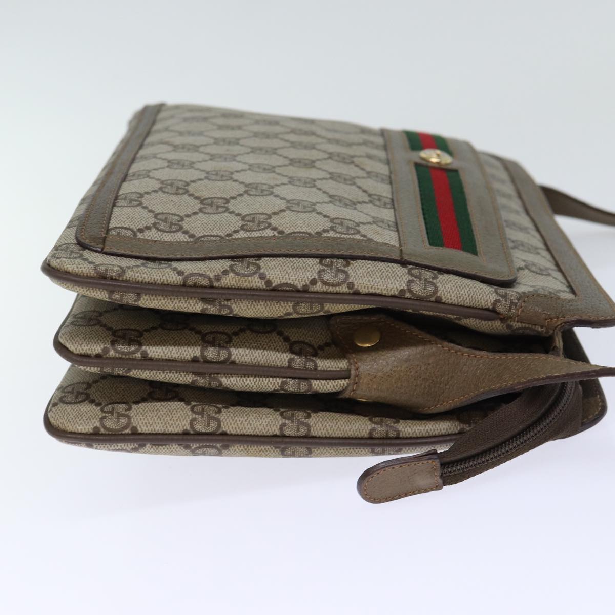 GUCCI GG Canvas Web Sherry Line Shoulder Bag PVC Beige Green Red Auth 72965