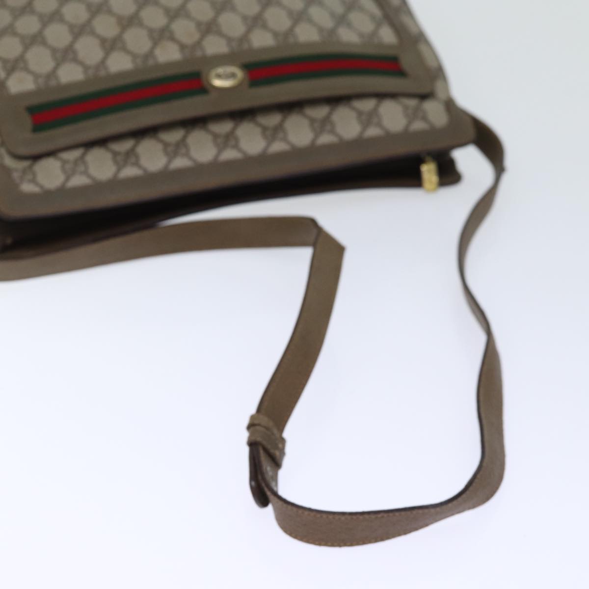 GUCCI GG Canvas Web Sherry Line Shoulder Bag PVC Beige Green Red Auth 72965