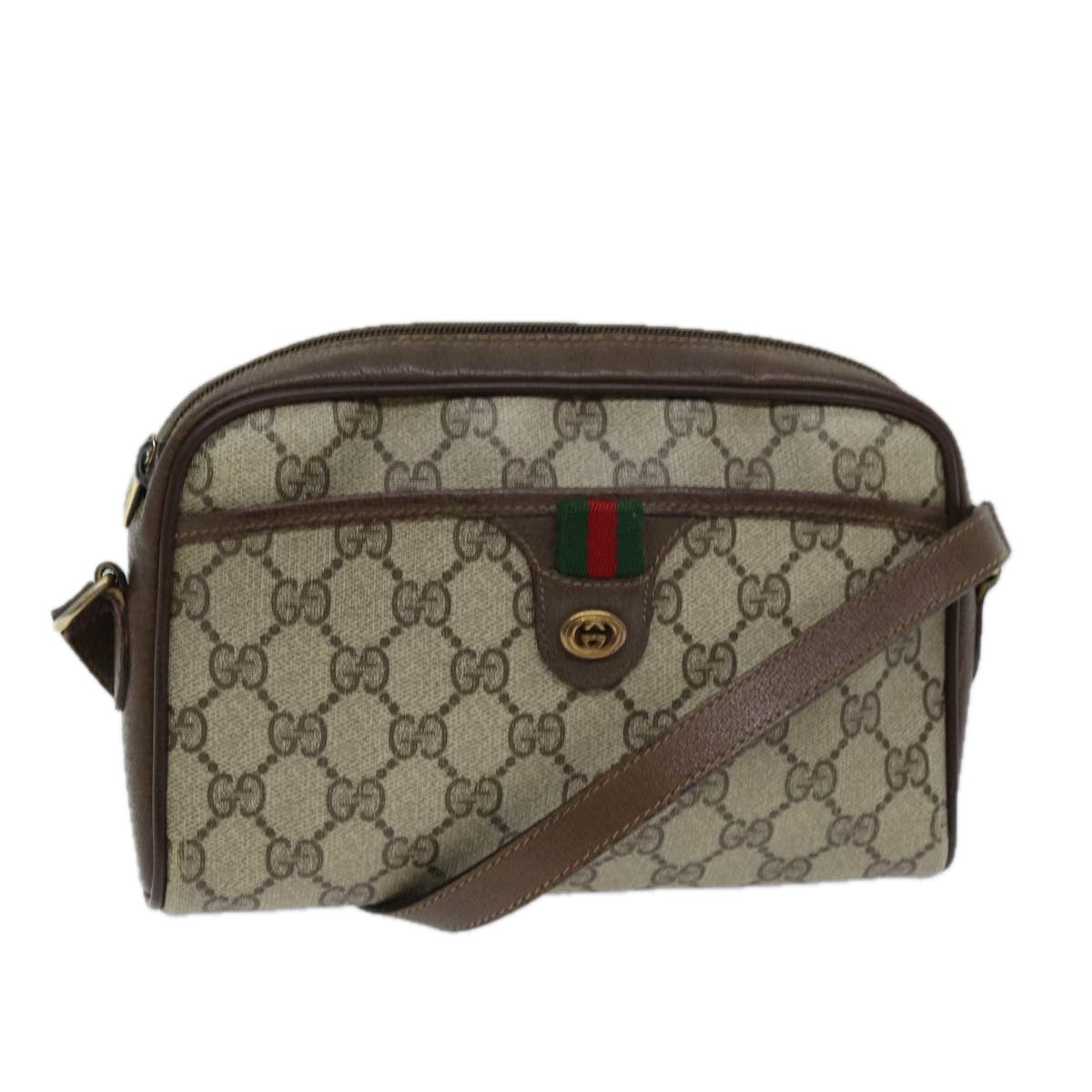 GUCCI GG Supreme Web Sherry Line Shoulder Bag Beige Green 116 02 089 Auth 73003