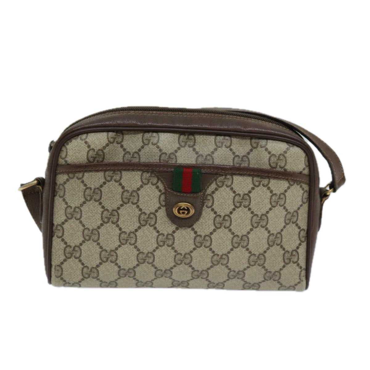 GUCCI GG Supreme Web Sherry Line Shoulder Bag Beige Green 116 02 089 Auth 73003