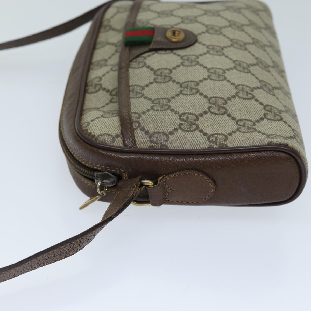 GUCCI GG Supreme Web Sherry Line Shoulder Bag Beige Green 116 02 089 Auth 73003