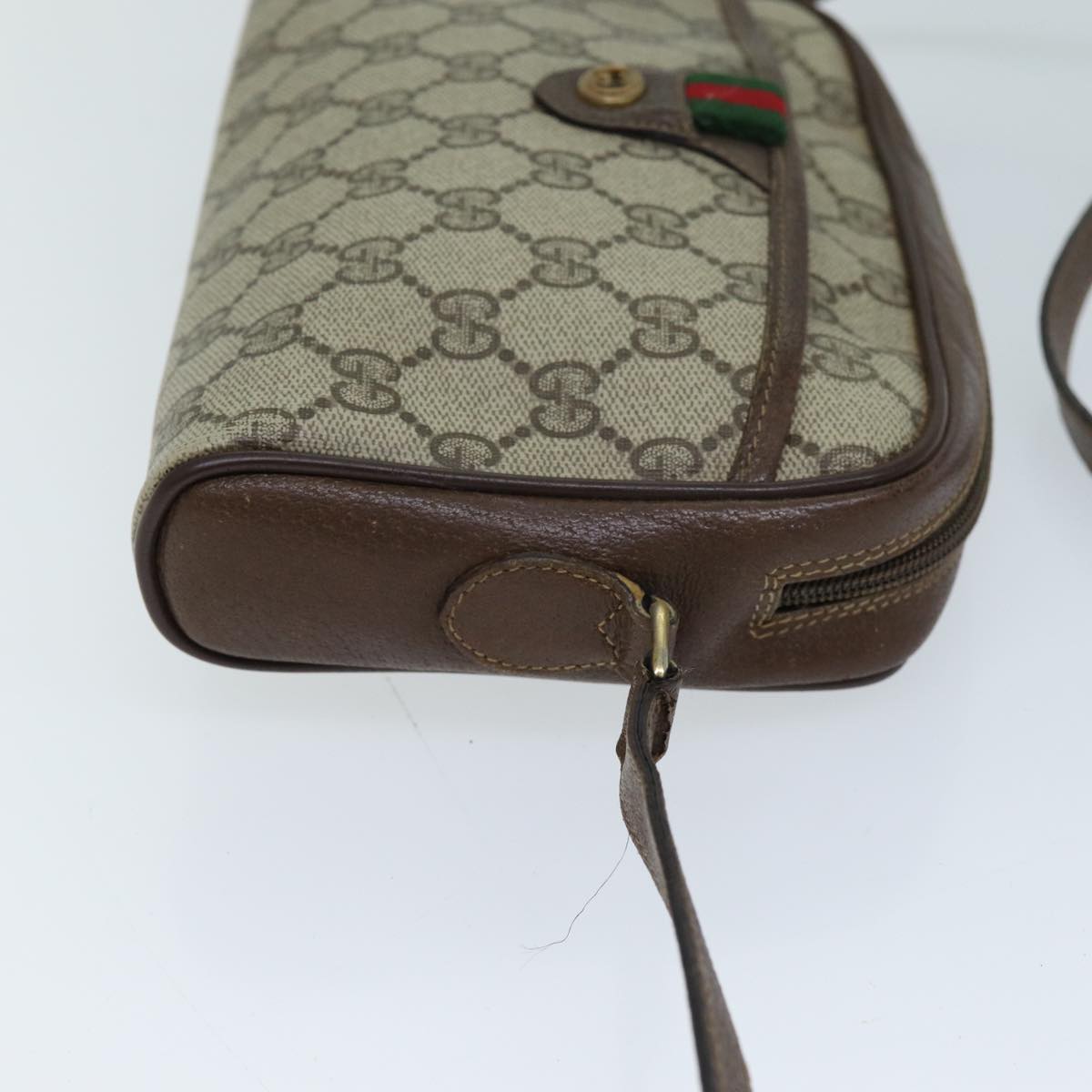 GUCCI GG Supreme Web Sherry Line Shoulder Bag Beige Green 116 02 089 Auth 73003