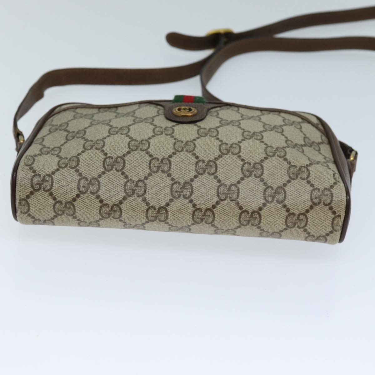 GUCCI GG Supreme Web Sherry Line Shoulder Bag Beige Green 116 02 089 Auth 73003