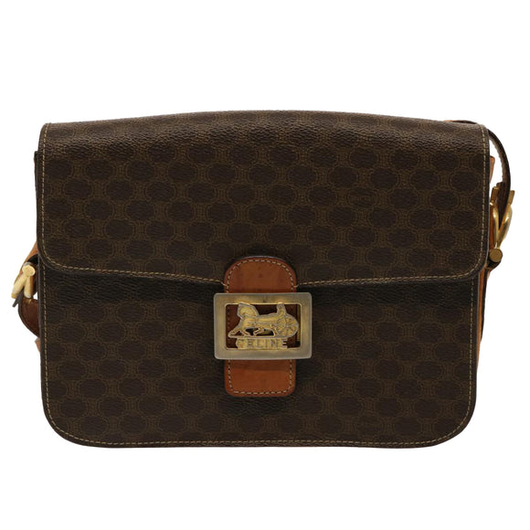 CELINE Macadam Canvas Schoudertas PVC Bruin Auth 73006