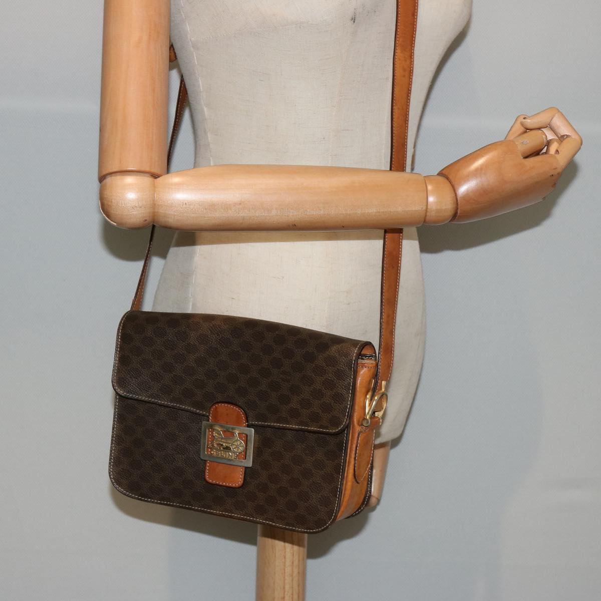 CELINE Macadam Canvas Shoulder Bag PVC Brown Auth 73006