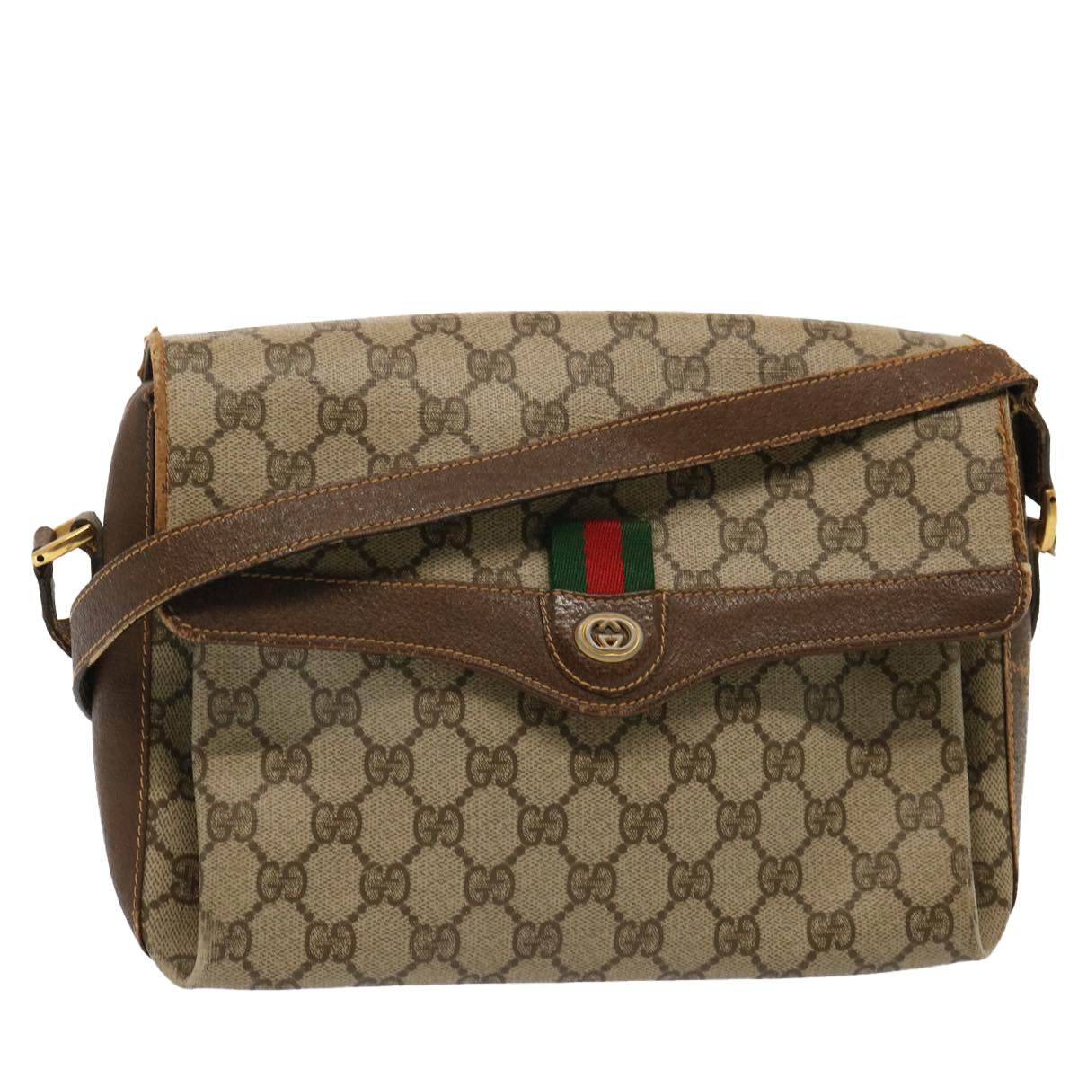 GUCCI GG Supreme Web Sherry Line Shoulder Bag PVC Beige 904 02 084 Auth 73034