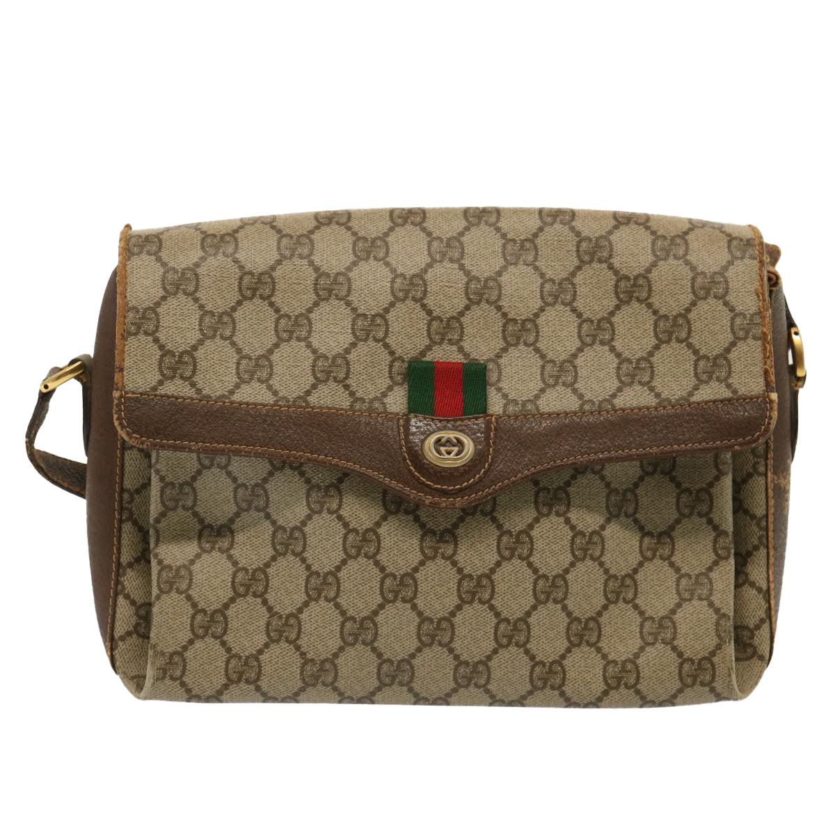 GUCCI GG Supreme Web Sherry Line Shoulder Bag PVC Beige 904 02 084 Auth 73034