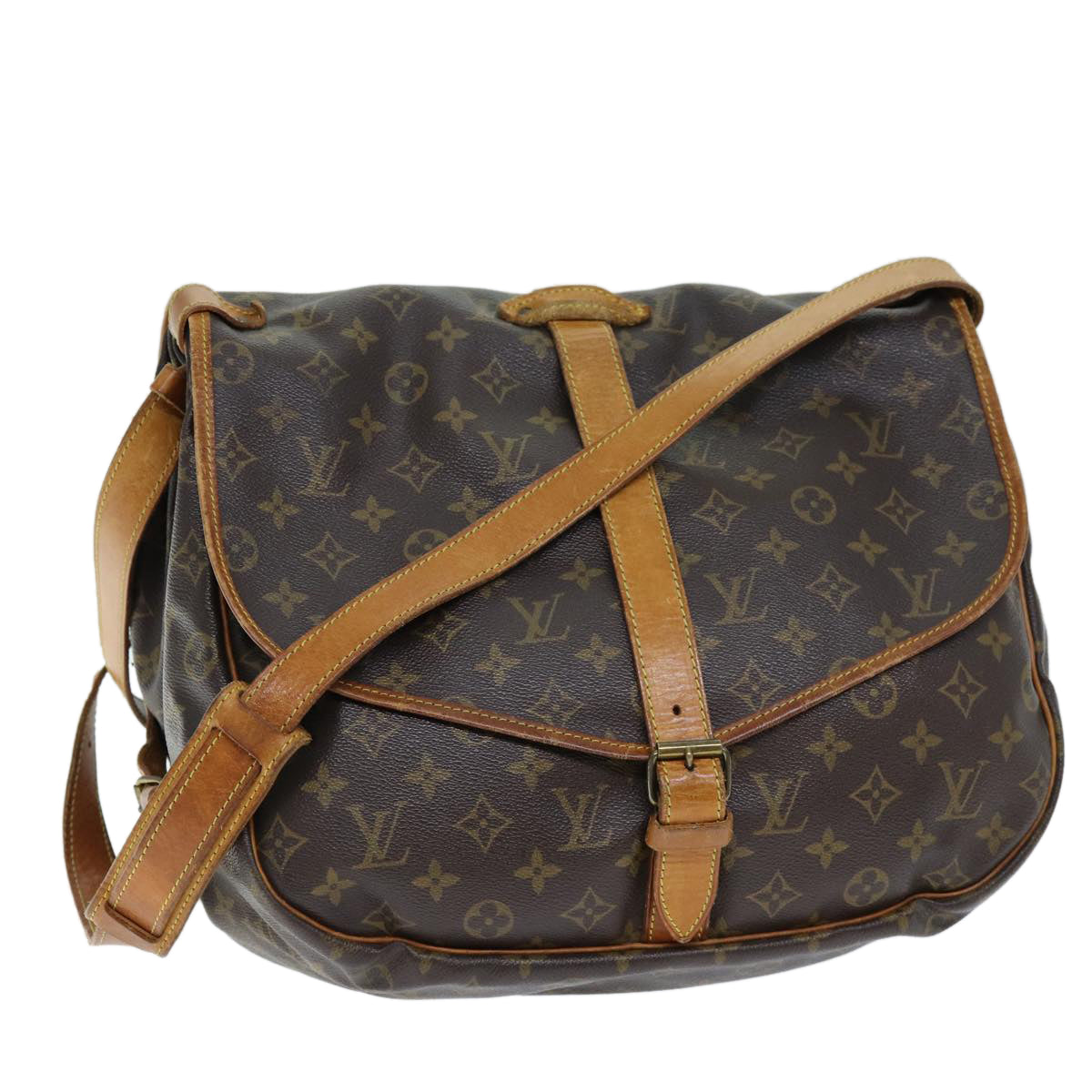 LOUIS VUITTON Monogram Saumur 35 Shoulder Bag M42254 LV Auth 73044