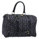 CELINE C Sulky Hand Bag Canvas Navy Gold Auth 73095-20