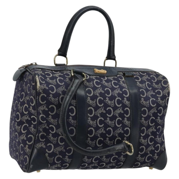 CELINE C Sulky Hand Bag Canvas Navy Gold Auth 73095