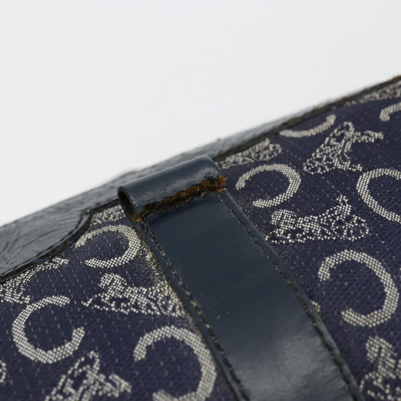 CELINE C Sulky Hand Bag Canvas Navy Gold Auth 73095