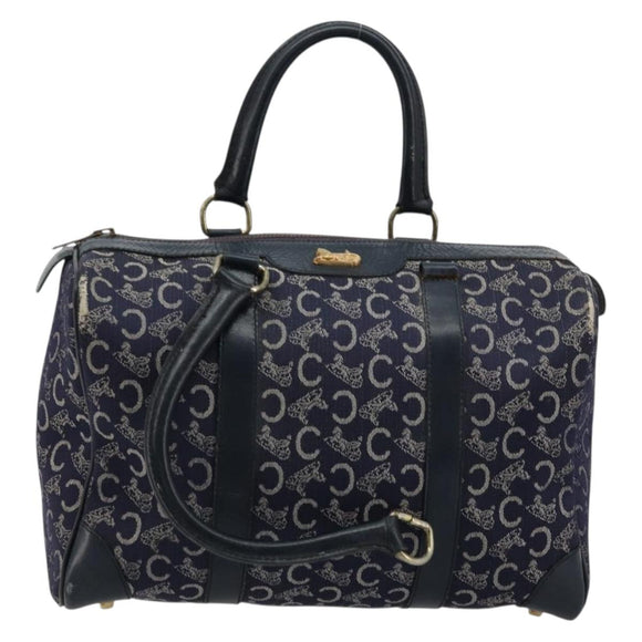 CELINE C Sulky Hand Bag Canvas Navy Gold Auth 73095