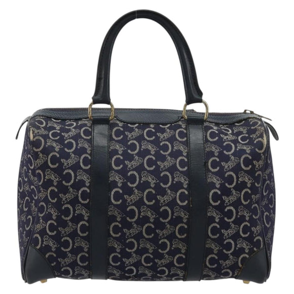 CELINE C Sulky Hand Bag Canvas Navy Gold Auth 73095