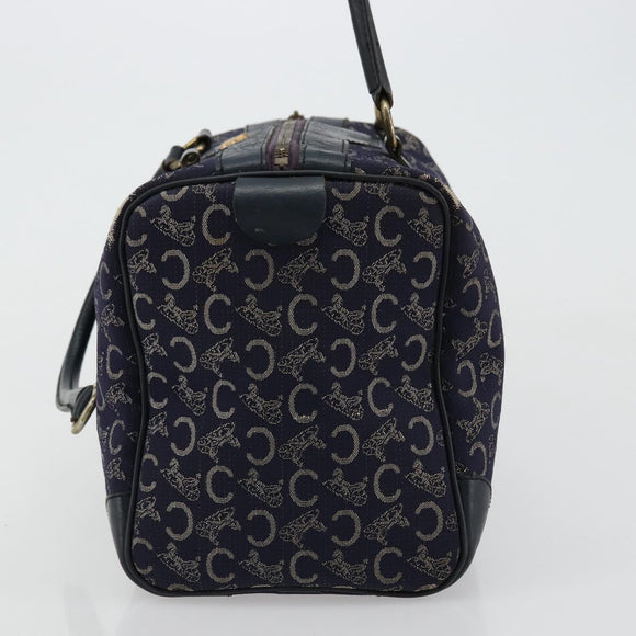 CELINE C Sulky Hand Bag Canvas Navy Gold Auth 73095