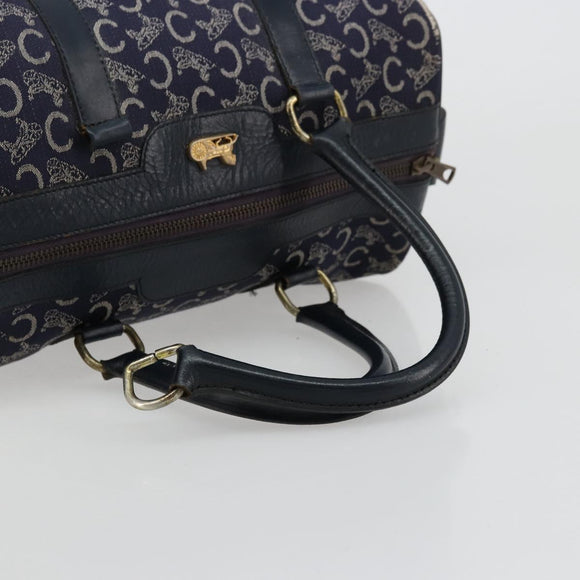 CELINE C Sulky Handtasche Canvas Navy Gold Auth 73095