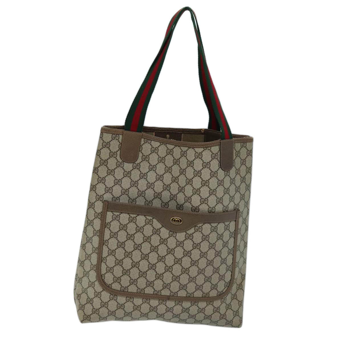 GUCCI GG Canvas Web Sherry Line Tote Bag PVC Beige Green 39 02 003 Auth 73111