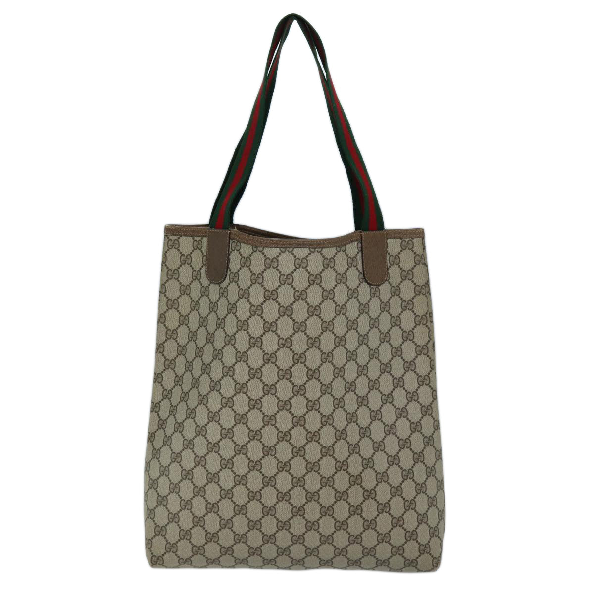 GUCCI GG Canvas Web Sherry Line Tote Bag PVC Beige Green 39 02 003 Auth 73111 - 0