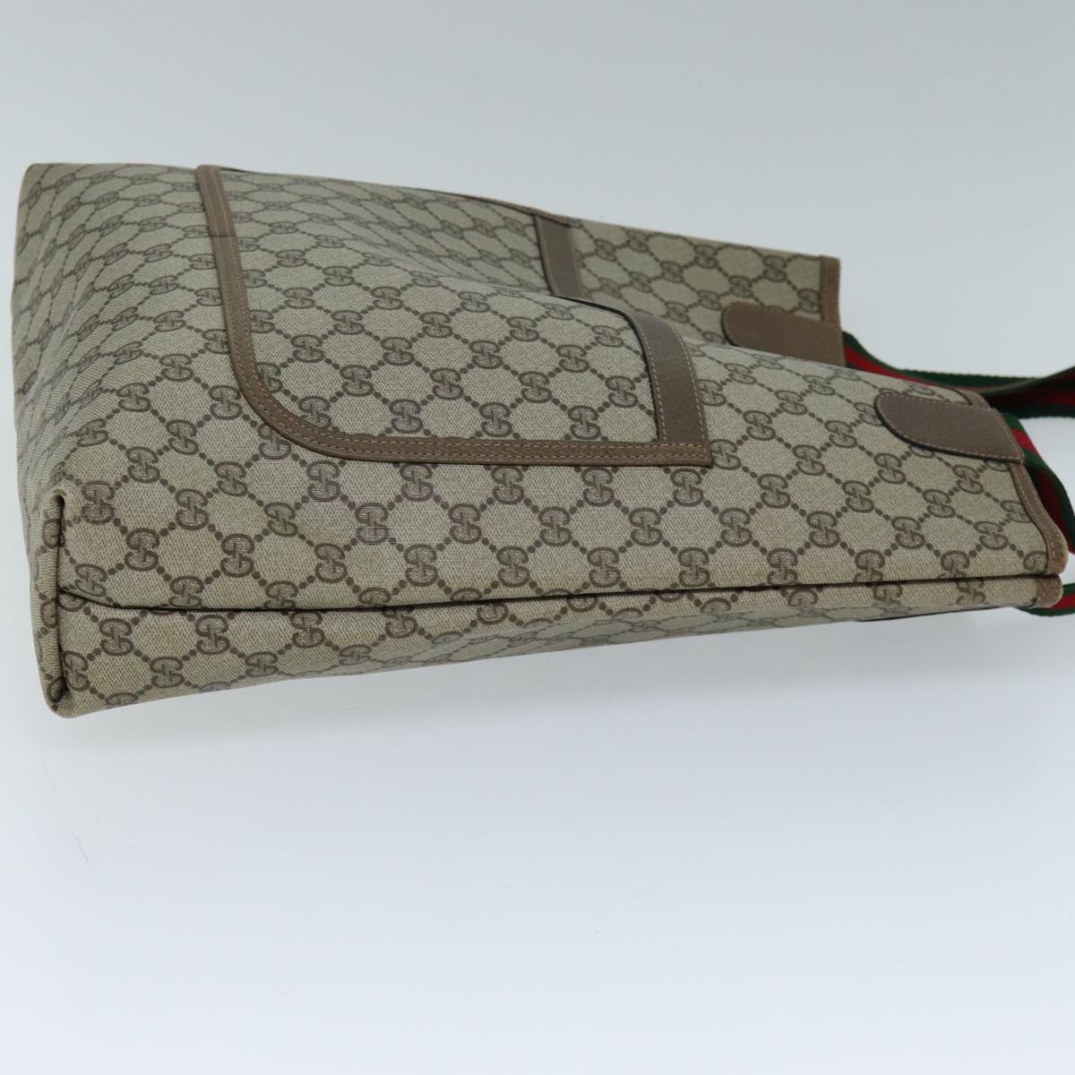 GUCCI GG Canvas Web Sherry Line Tote Bag PVC Beige Green 39 02 003 Auth 73111