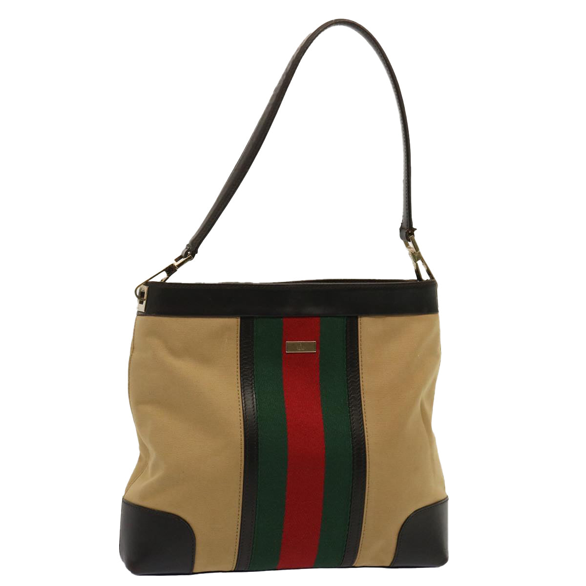 GUCCI Web Sherry Line Shoulder Bag Canvas Beige Green Red 001 4231 Auth 73115