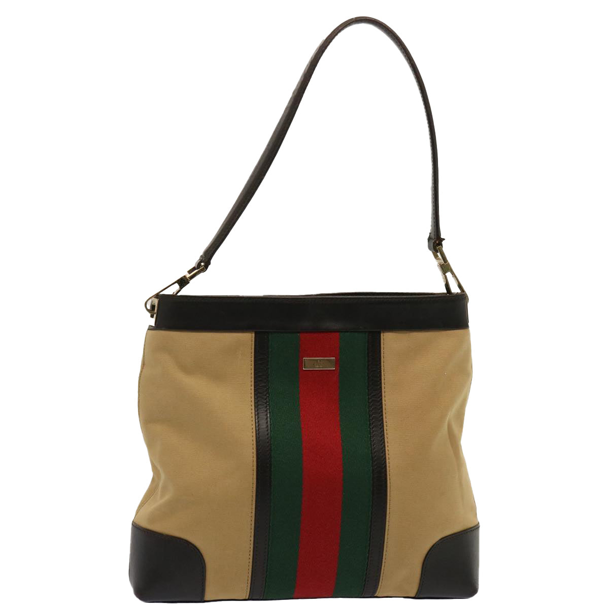 GUCCI Web Sherry Line Shoulder Bag Canvas Beige Green Red 001 4231 Auth 73115