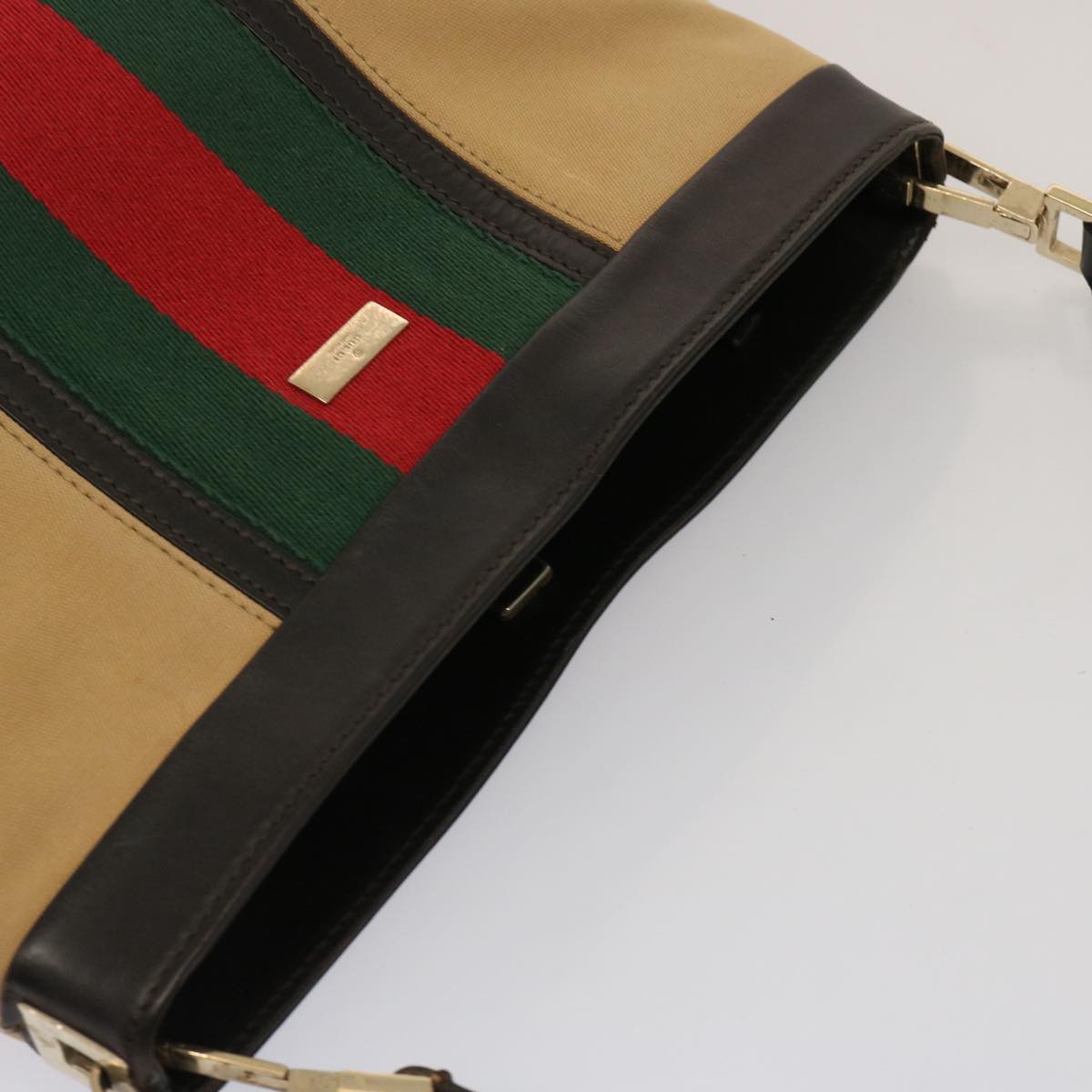 GUCCI Web Sherry Line Shoulder Bag Canvas Beige Green Red 001 4231 Auth 73115