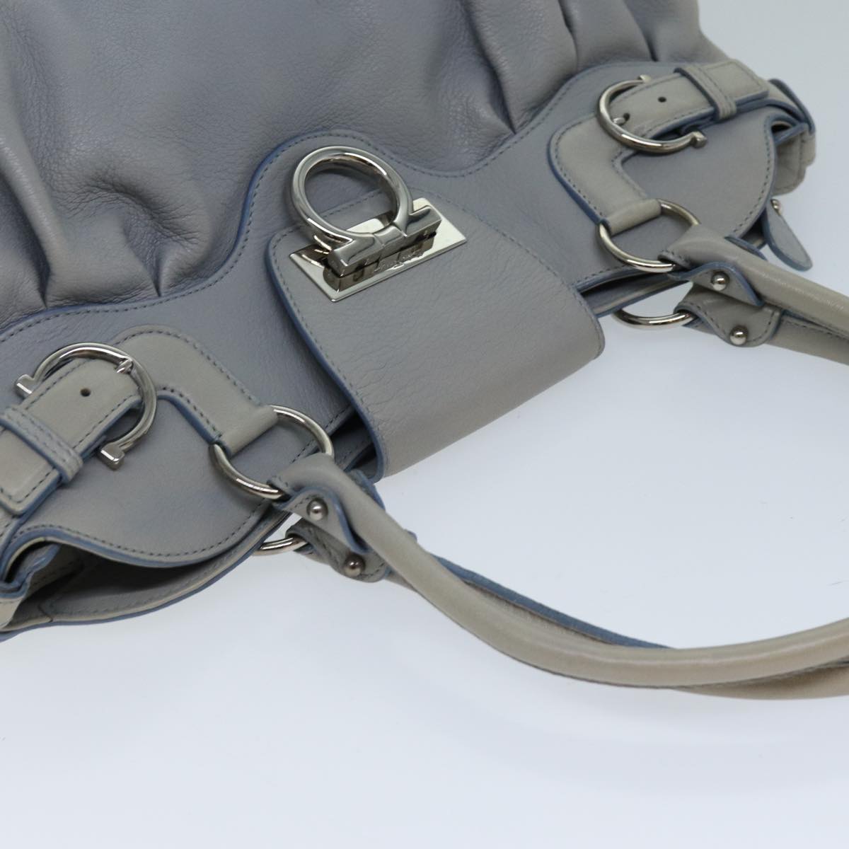 Salvatore Ferragamo Gancini Hand Bag Leather Gray Auth 73132