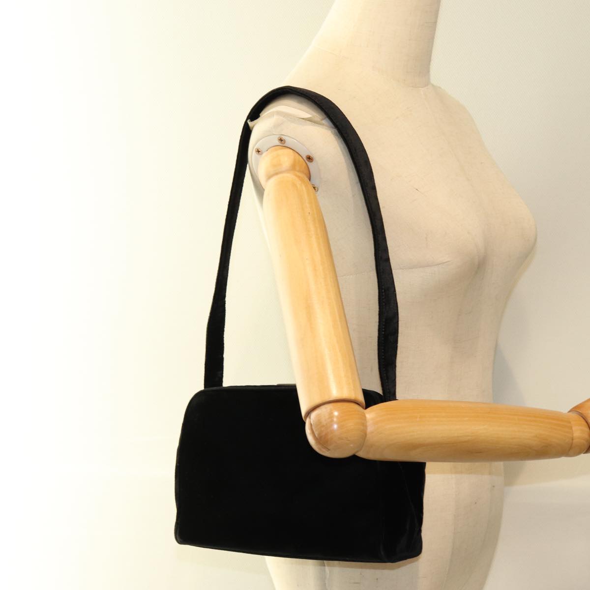 PRADA Shoulder Bag Velor Black Auth 73144