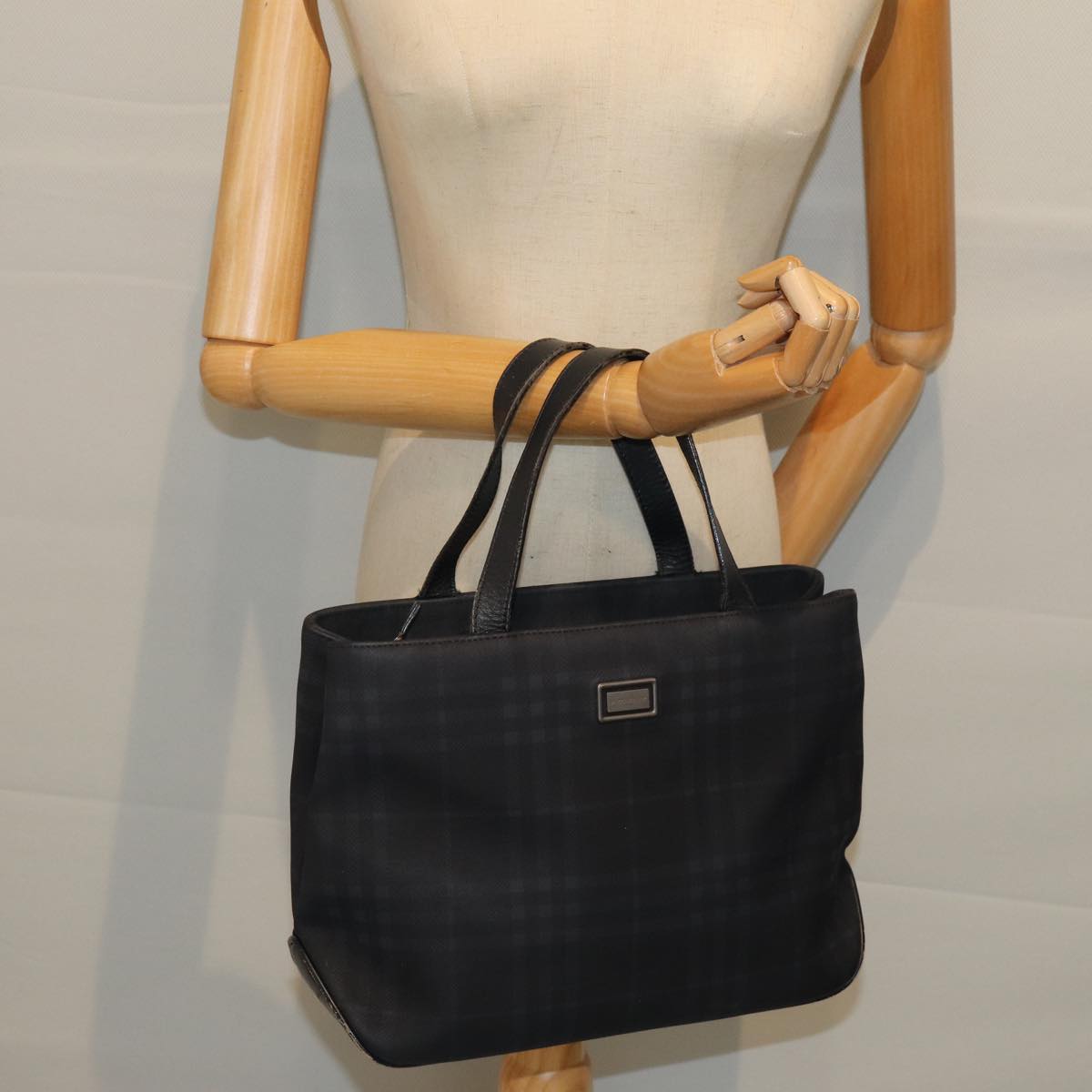 BURBERRY Nova Check Hand Bag Nylon Black Auth 73147