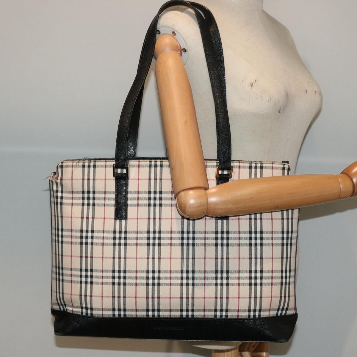 BURBERRY Nova Check Tote Bag Canvas Beige Auth 73161