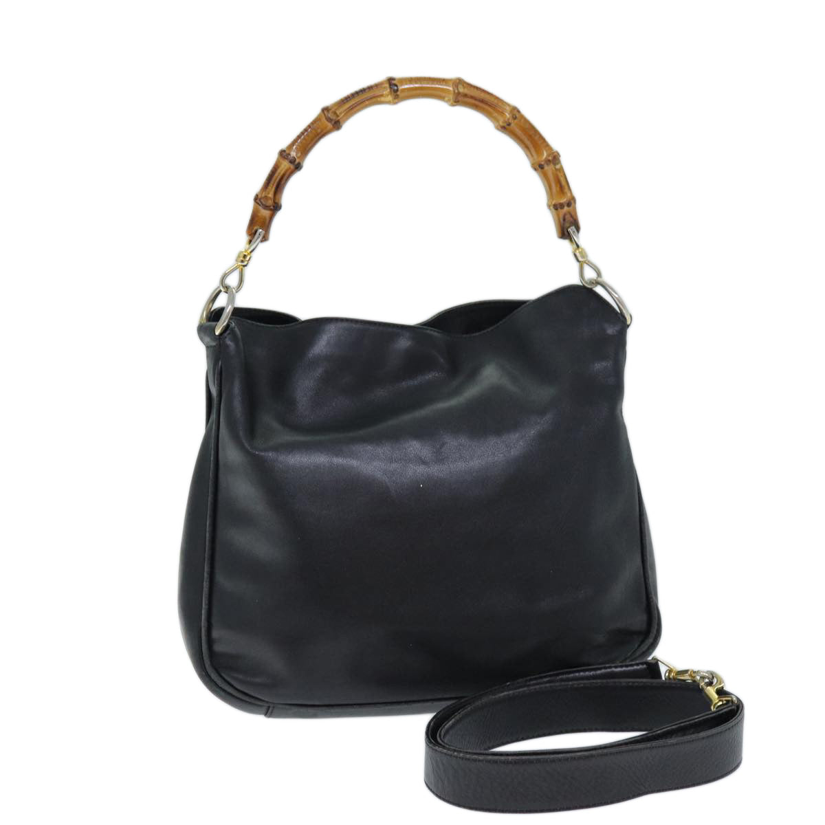 GUCCI Bamboo Shoulder Bag Leather 2way Black Auth 73164