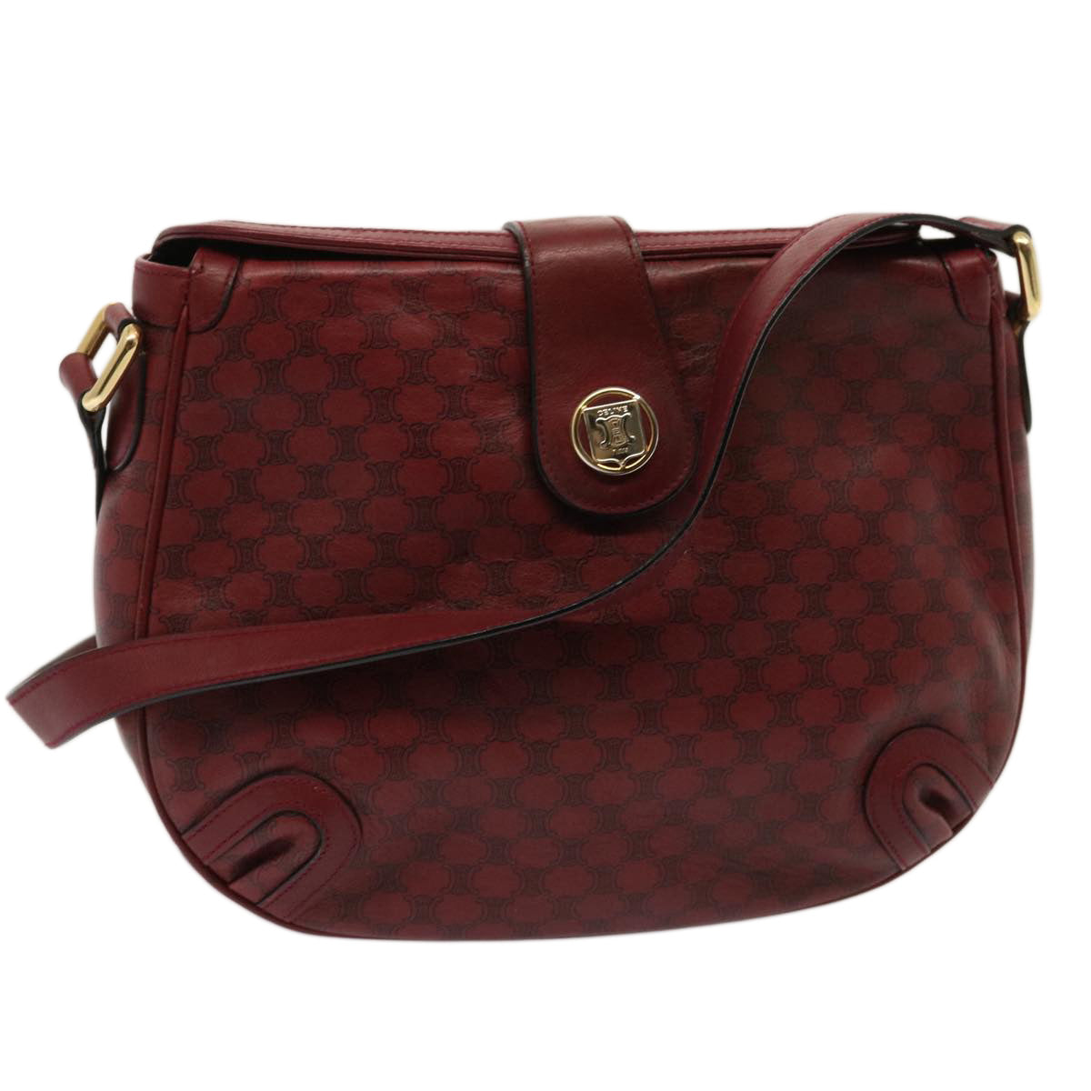 CELINE Macadam Canvas Shoulder Bag Red Auth 73167