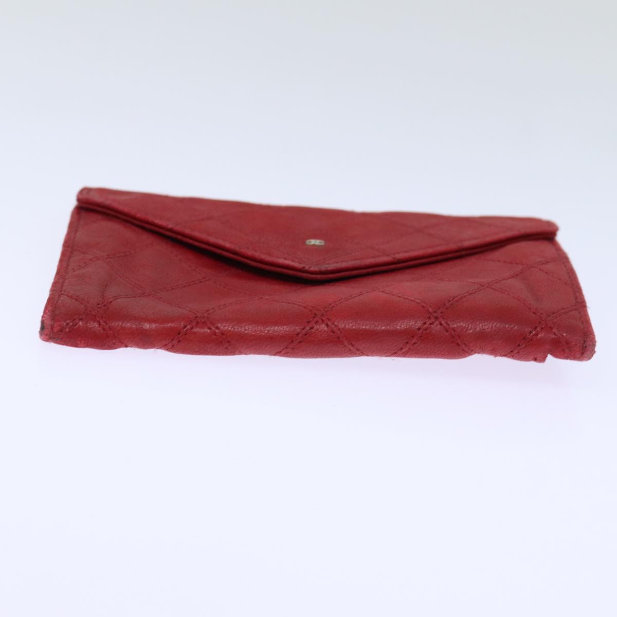 CHANEL Card Case Lamb Skin Red CC Auth 73186