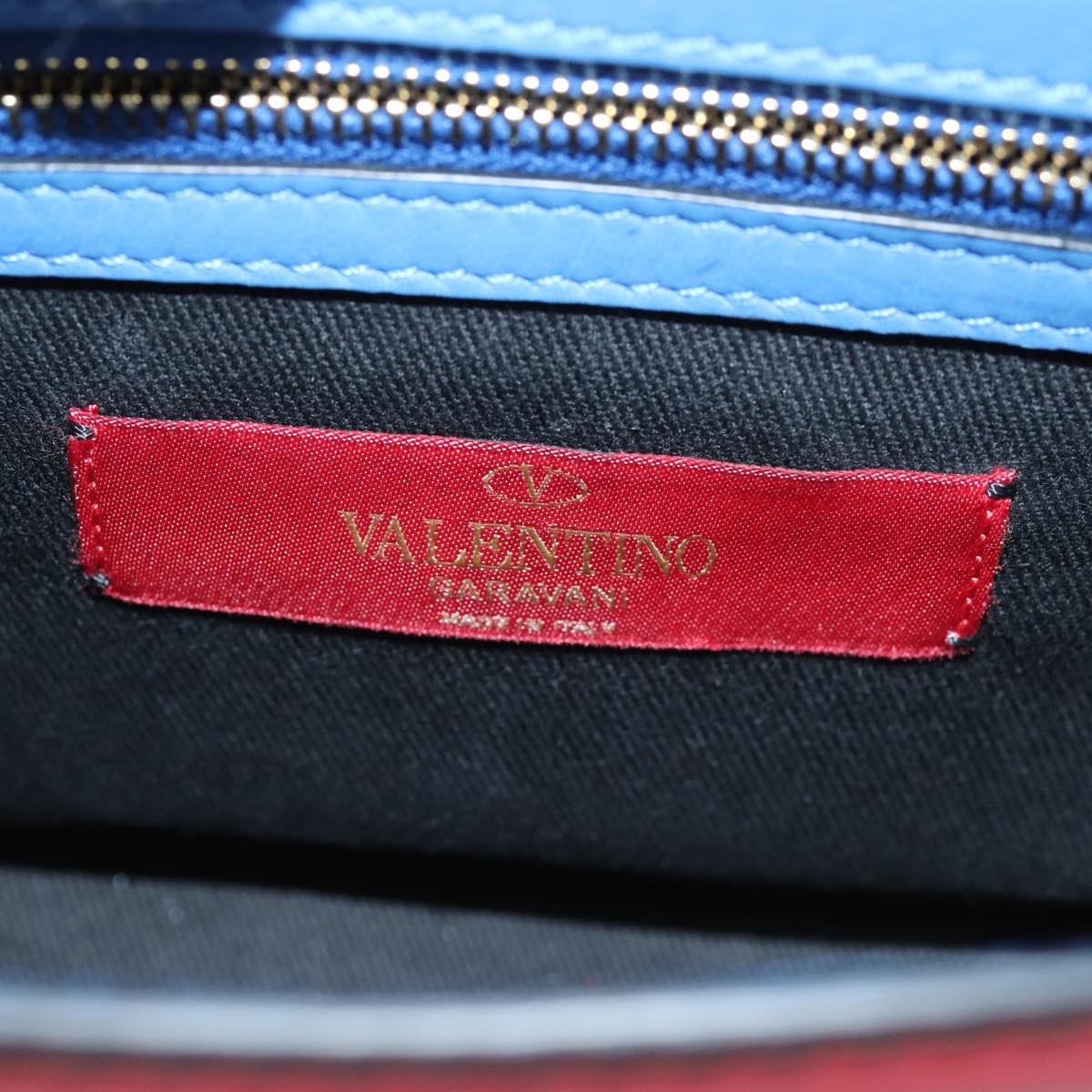 VALENTINO Chain Shoulder Bag Leather Blue Red Auth 73198A